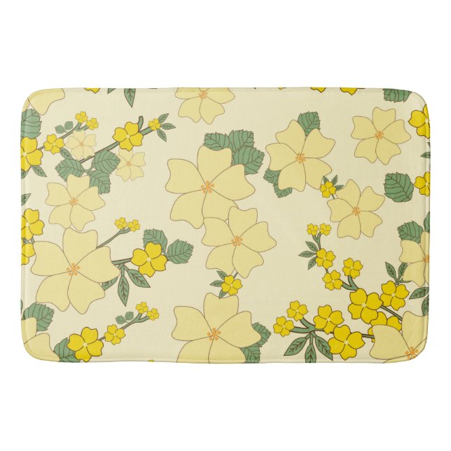 Yellow Flowers, Floral Pattern, Pattern Of Flowers Bath Mat (Front)