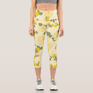Yellow Flowers, Floral Pattern, Pattern Of Flowers Capri Leggings