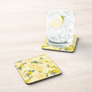 Yellow Flowers, Floral Pattern, Pattern Of Flowers Coaster