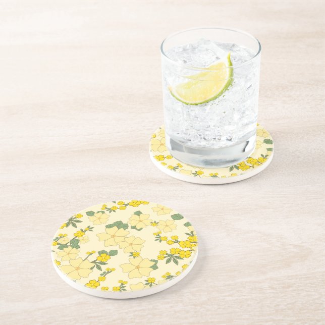 Yellow Flowers, Floral Pattern, Pattern Of Flowers Coaster (Side)