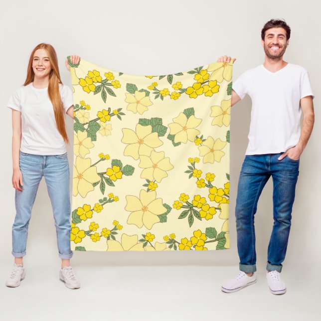 Yellow Flowers, Floral Pattern, Pattern Of Flowers Fleece Blanket (In Situ)