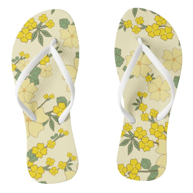 Yellow Flowers, Floral Pattern, Pattern Of Flowers Flip Flops (Footbed)
