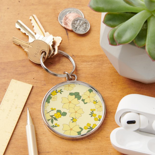 Yellow Flowers, Floral Pattern, Pattern Of Flowers Key Ring (Desk)