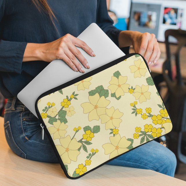 Yellow Flowers, Floral Pattern, Pattern Of Flowers Laptop Sleeve (Creator Uploaded)