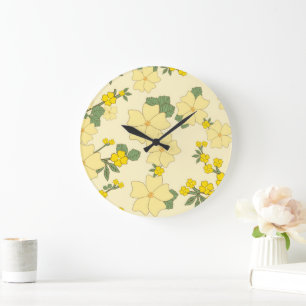 Yellow Flowers, Floral Pattern, Pattern Of Flowers Large Clock