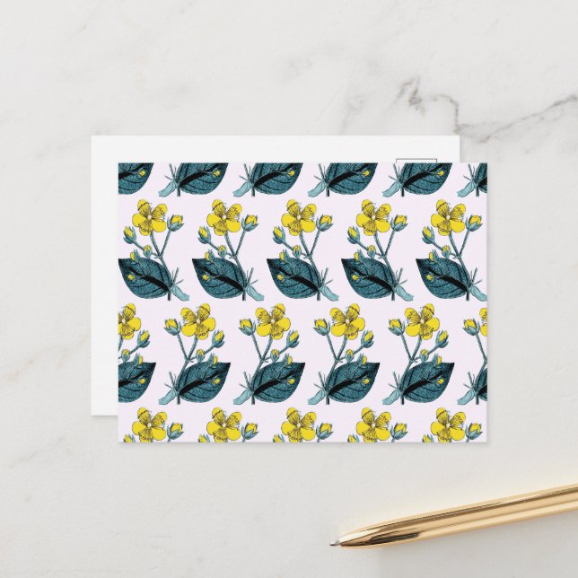 Yellow Flowers, Floral Pattern, Pattern Of Flowers Postcard (Front/Back In Situ)