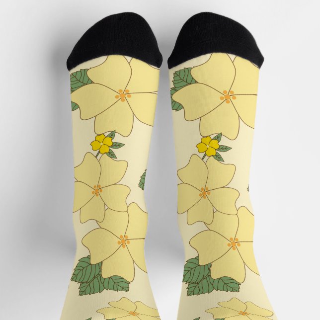 Yellow Flowers, Floral Pattern, Pattern Of Flowers Socks (Top)