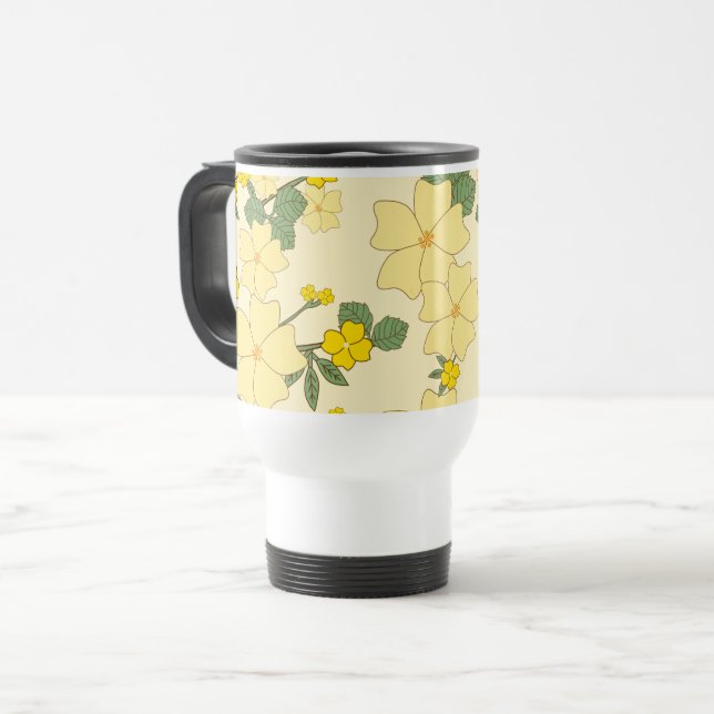 Yellow Flowers, Floral Pattern, Pattern Of Flowers Travel Mug (Front Left)
