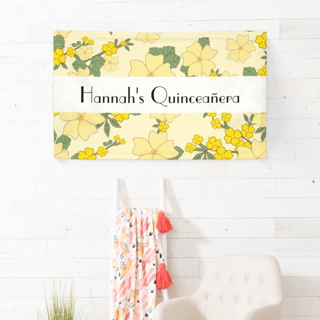 Yellow Flowers, Floral Pattern, Quinceanera Banner (Insitu)
