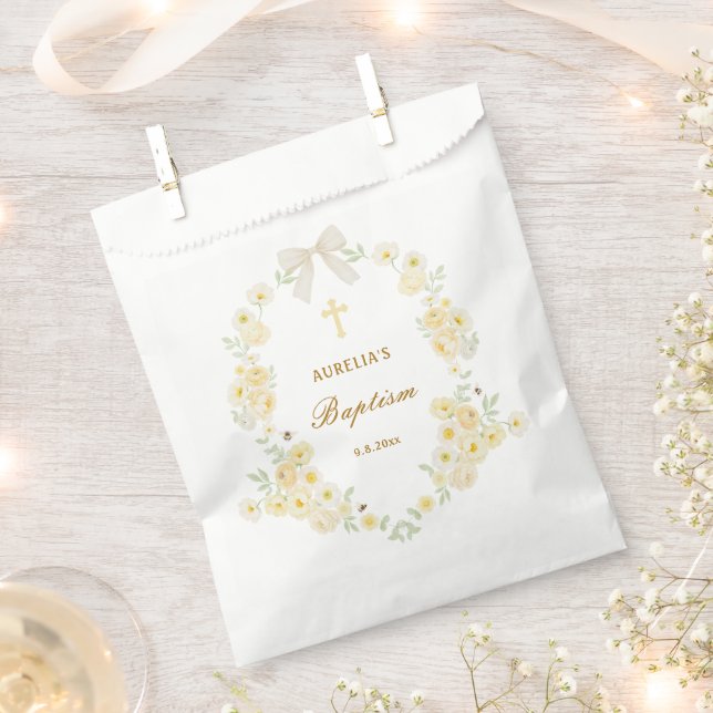 Yellow Flowers Frame Bow Baptism Favour Bags (Clipped)