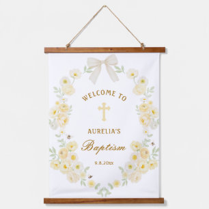 Yellow Flowers Frame Bow Baptism Welcome Hanging Tapestry