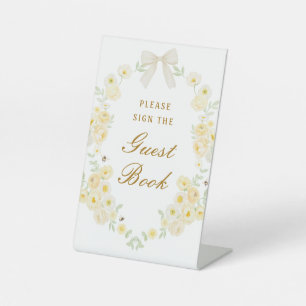 Yellow Flowers Frame Bow Guest Book Pedestal Sign