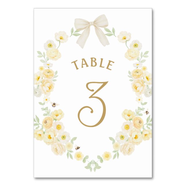 Yellow Flowers Frame Bow Table Number (Front)