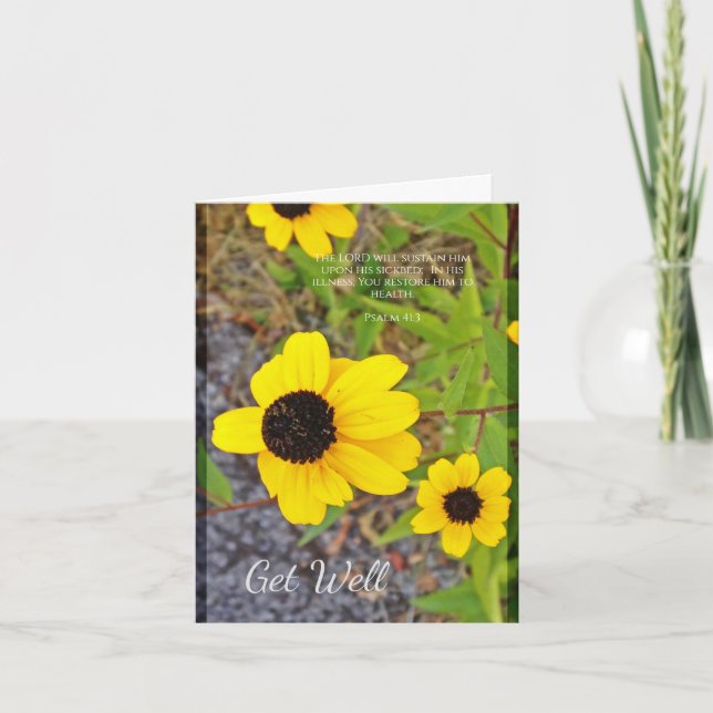 Yellow Flowers Get Well Card Psalm 41:3 (Front)