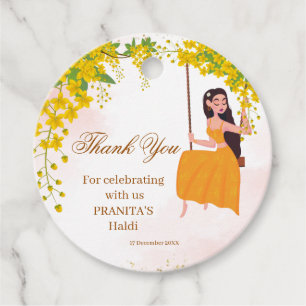 Yellow flowers girl's haldi thank you favour tags