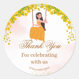 Yellow flowers girl's haldi thank you label