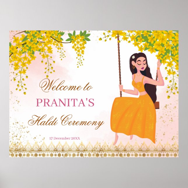 Yellow flowers girl's haldi welcome sign (Front)