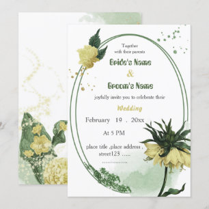 yellow flowers greenery wedding invitation