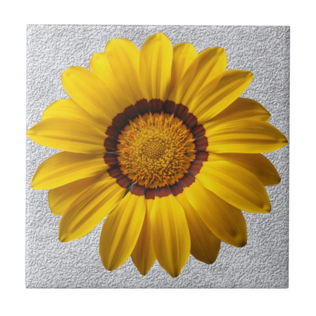 Yellow flowers, grey stone wall texture background tile (Front)