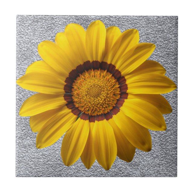 Yellow flowers, grey stone wall texture background tile (Front)