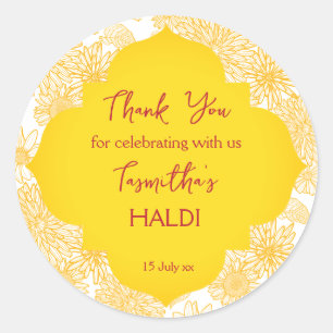 Yellow flowers haldi thank you sticker