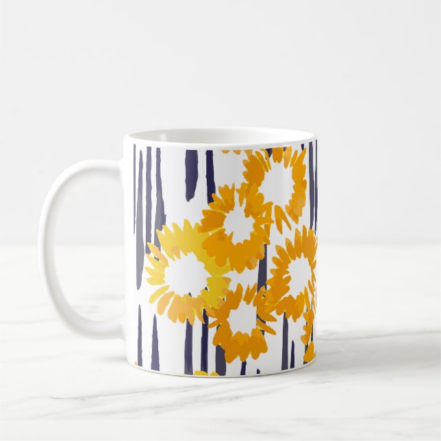Yellow Flowers: Hand-Painted Vintage Coffee Mug (Left)