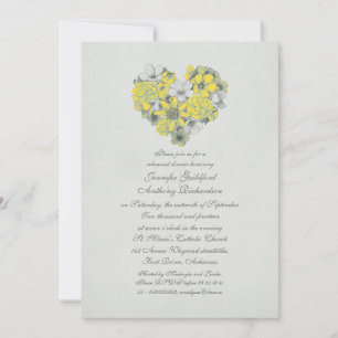 yellow flowers heart vintage rehearsal dinner invitation
