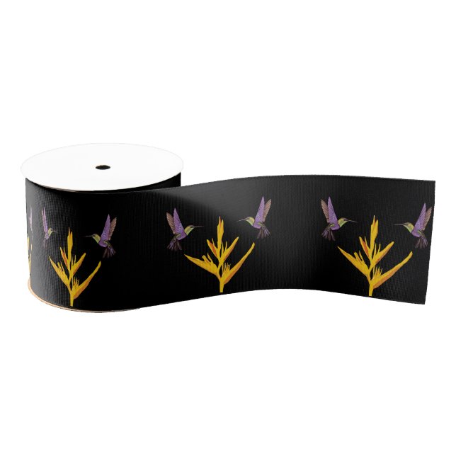 Yellow flowers Hummingbirds Grosgrain Ribbon (Spool)