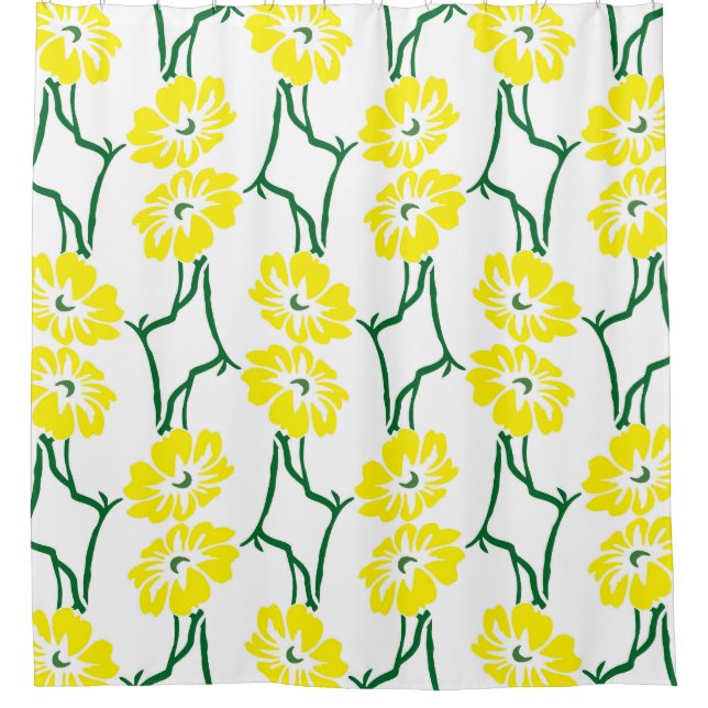 Yellow Flowers: Illustrated Seamless Pattern Shower Curtain (Front)