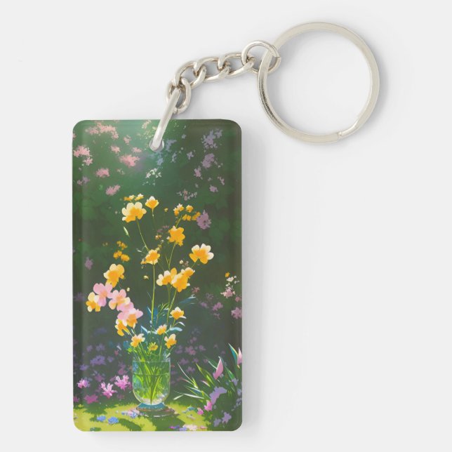 Yellow Flowers in a Jar Acrylic Keychain (Back)