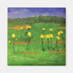yellow flowers in field painting by jamie magnet