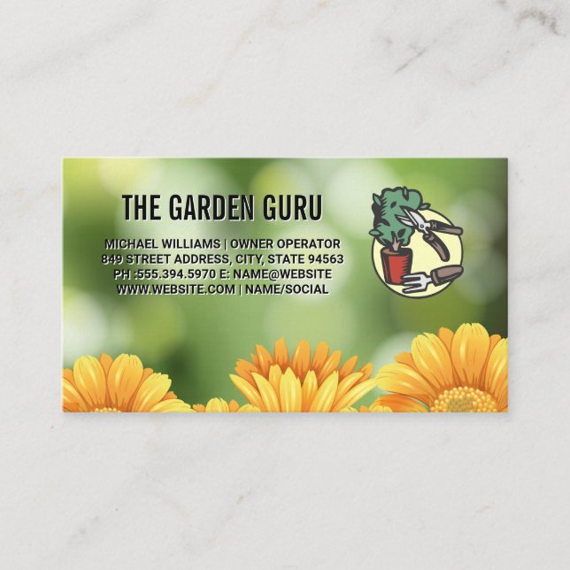 Yellow Flowers in Garden | Landscape Gardening Business Card (Front)