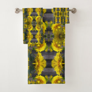 Yellow Flowers In Sunshine Abstract Bath Towel Set