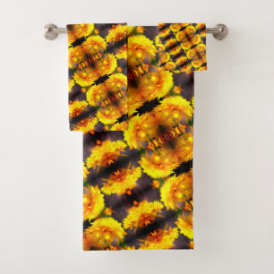 Yellow Flowers In Sunshine Abstract Pattern Bath Towel Set