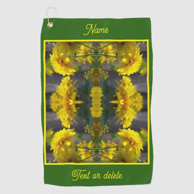 Yellow Flowers In Sunshine Abstract Personalised Golf Towel (Front)