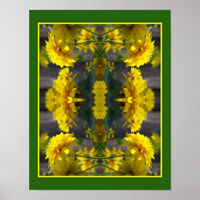 Yellow Flowers In Sunshine Mirror Abstract Poster (Front)
