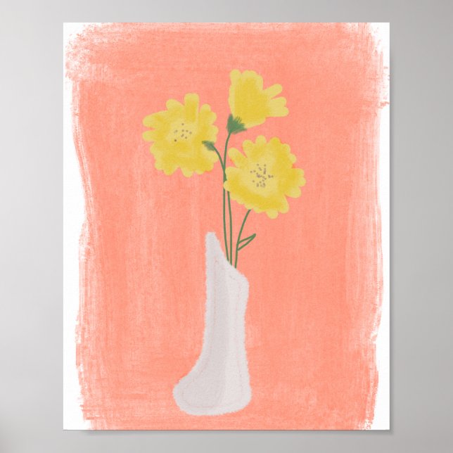 Yellow Flowers in Vase Hand Drawn Art B Poster (Front)
