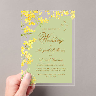 Yellow Flowers Lavender Arch Religious Wedding Acrylic Invitations