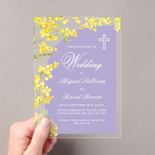 Yellow Flowers Lavender Arch Religious Wedding Acrylic Invitations