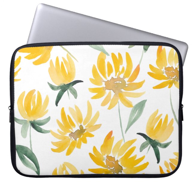 Yellow Flowers Leaf Summer Pattern Laptop Sleeve (Front)