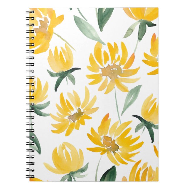 Yellow Flowers Leaf Summer Pattern Notebook (Front)