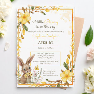 Yellow Flowers Little Bunny On The Way Baby Shower Invitation