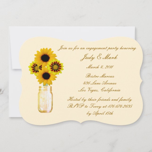 Yellow Flowers Mason Jar Engagement Party Invite (Front)
