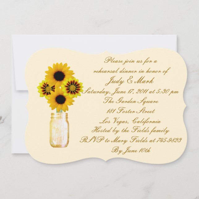 Yellow Flowers Mason Jar Rehearsal Dinner Invite (Front)