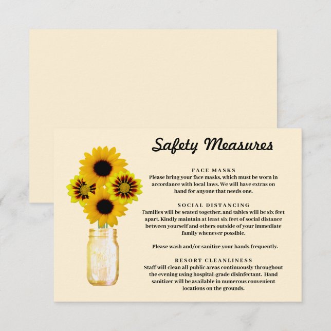 Yellow Flowers Mason Jar Safety Measures Enclosure Card (Front/Back)