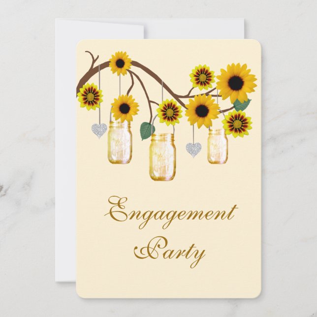 Yellow Flowers Mason Jars Engagement Party Invite (Front)