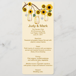 Yellow Flowers Mason Jars Menu Card
