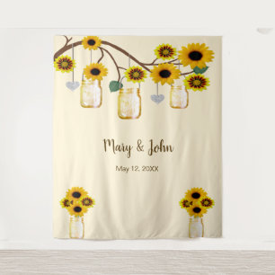 Yellow Flowers Mason Jars Photo Backdrop Tapestry