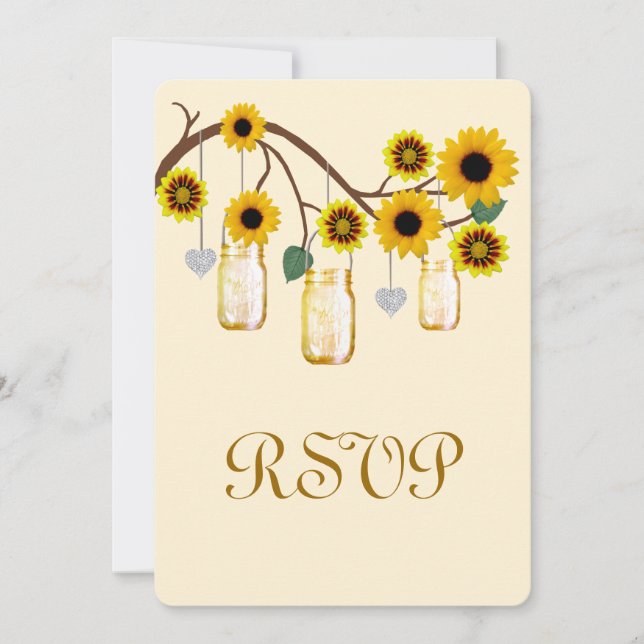 Yellow Flowers Mason Jars Response Card (Front)