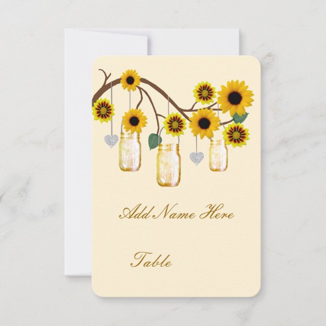 Yellow Flowers Mason Jars Table Place Card (Front)